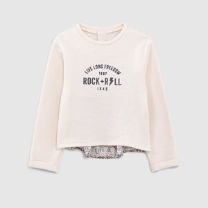 IKKS kids girls ecru mixed fabric embroidered Rock & Roll Sweatshirt 5A 100cm